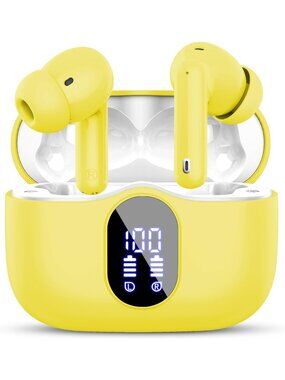 Wireless Yellow Bass Stereo Noise Cancelling 36H Playtime Bluetooth 5.3 Earbud